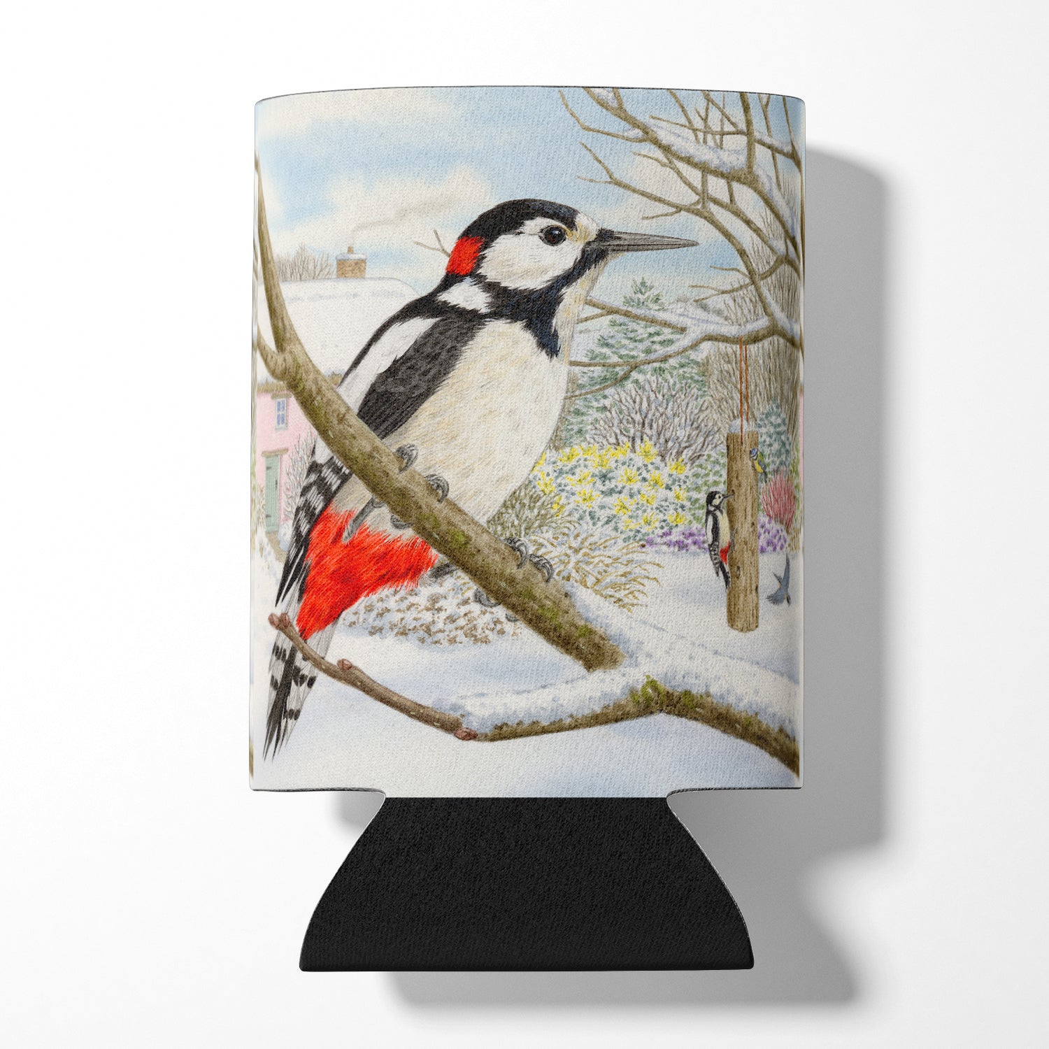 Spotted Woodpecker by Sarah Adams Can or Bottle Hugger Cooler Sleeve for Standard 12 oz Cans, Insulated Foam Beer & Soda Can Hugger Reusable