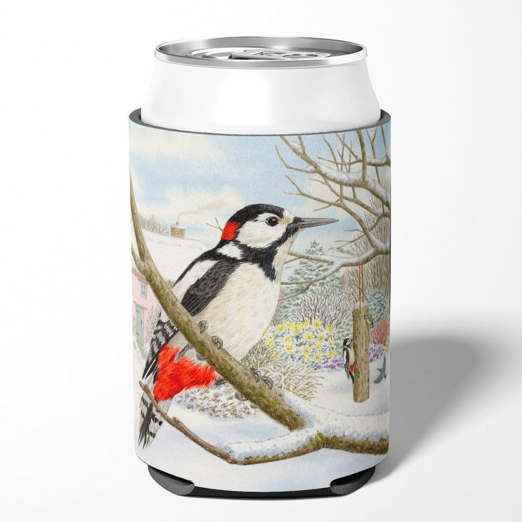 Spotted Woodpecker by Sarah Adams Can or Bottle Hugger Cooler Sleeve for Standard 12 oz Cans, Insulated Foam Beer & Soda Can Hugger Reusable