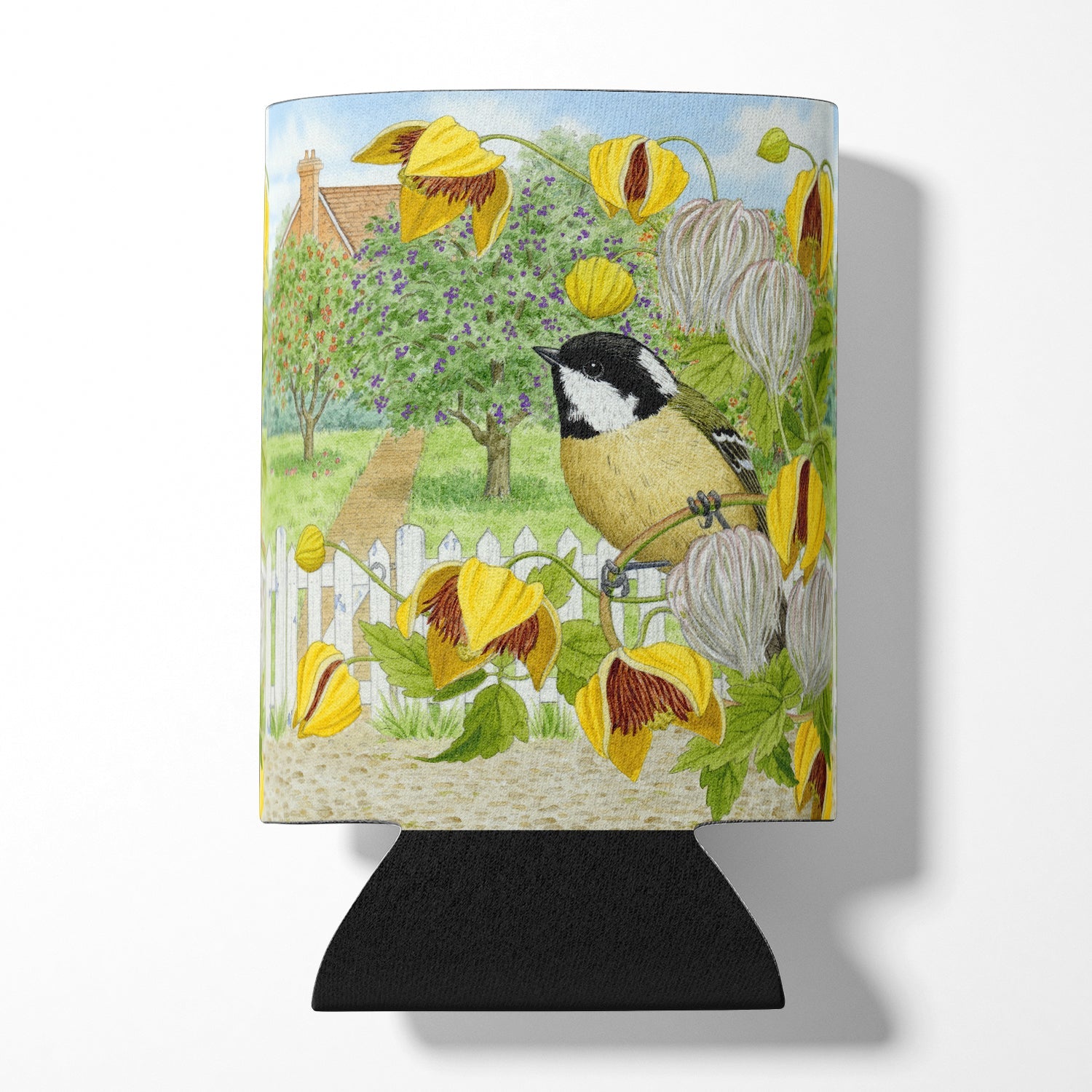Coal Tits Yellow Flowers Can or Bottle Hugger Cooler Sleeve for Standard 12 oz Cans, Insulated Foam Beer & Soda Can Hugger Reusable