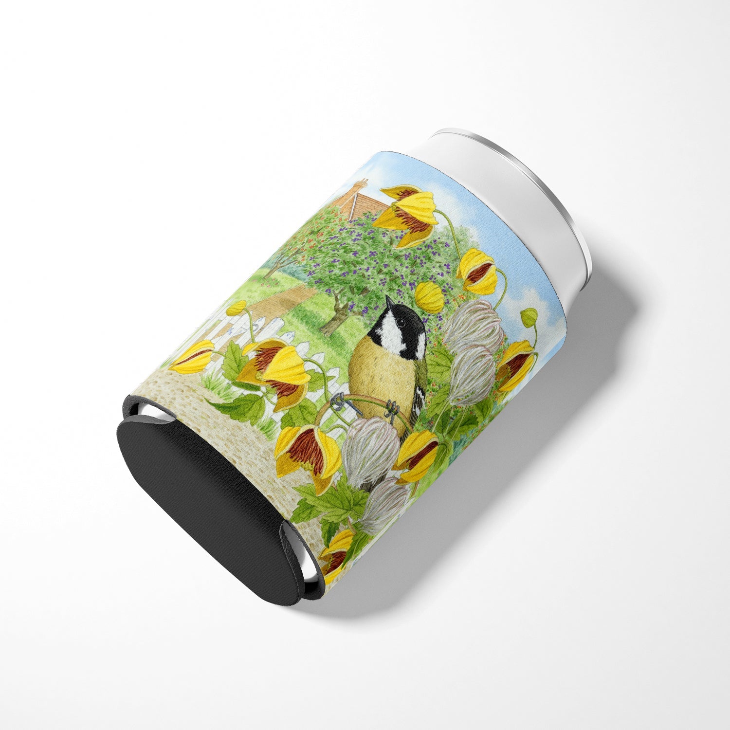 Coal Tits Yellow Flowers Can or Bottle Hugger Cooler Sleeve for Standard 12 oz Cans, Insulated Foam Beer & Soda Can Hugger Reusable
