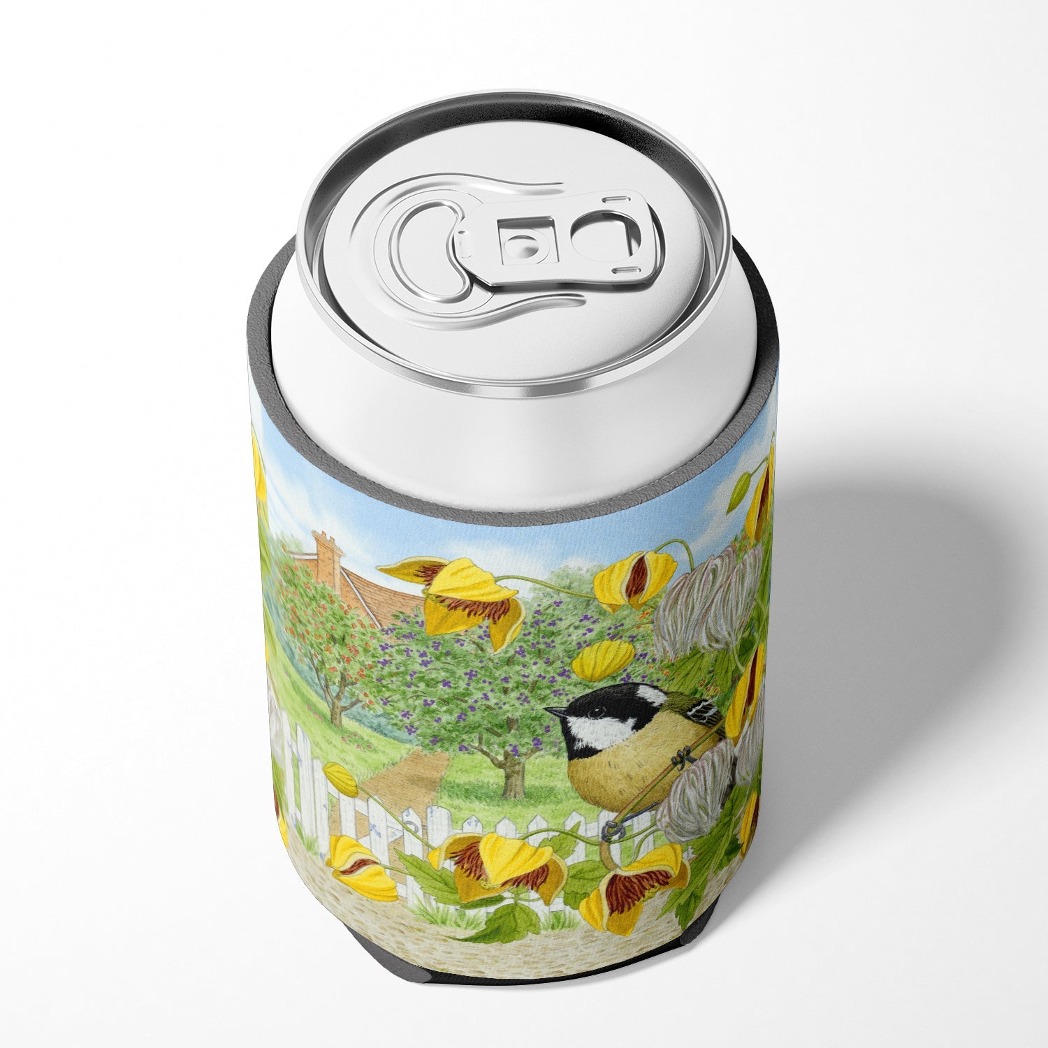Coal Tits Yellow Flowers Can or Bottle Hugger Cooler Sleeve for Standard 12 oz Cans, Insulated Foam Beer & Soda Can Hugger Reusable