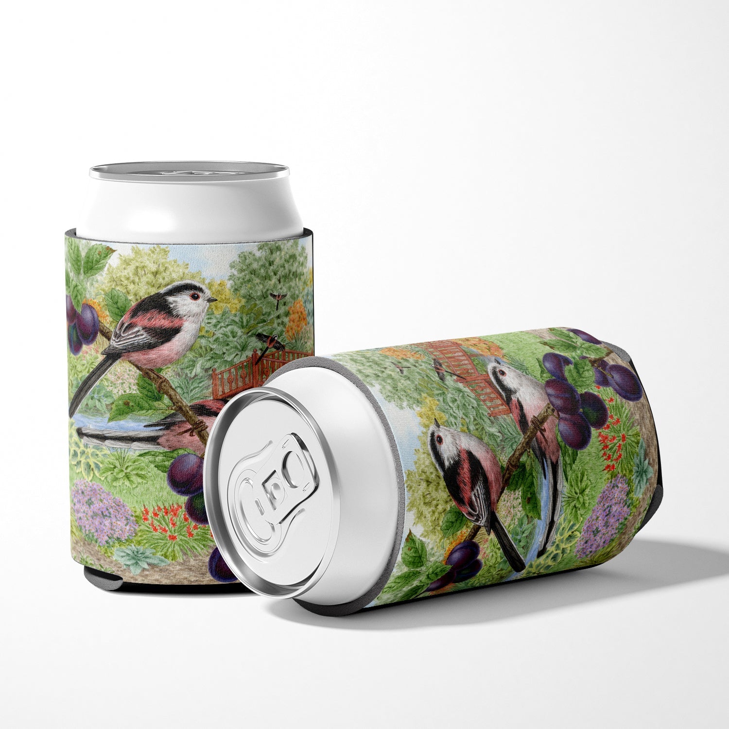 Long Tailed Tits by Sarah Adams Can or Bottle Hugger Cooler Sleeve for Standard 12 oz Cans, Insulated Foam Beer & Soda Can Hugger Reusable