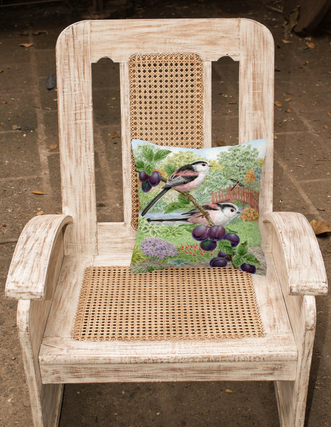 Long Tailed Tits by Sarah Adams Decorative Throw Pillow 14x14 Indoor Outdoor Accent Cushion, Fabric Cover with Insert for Sofa, Bed, Porch & Living Room