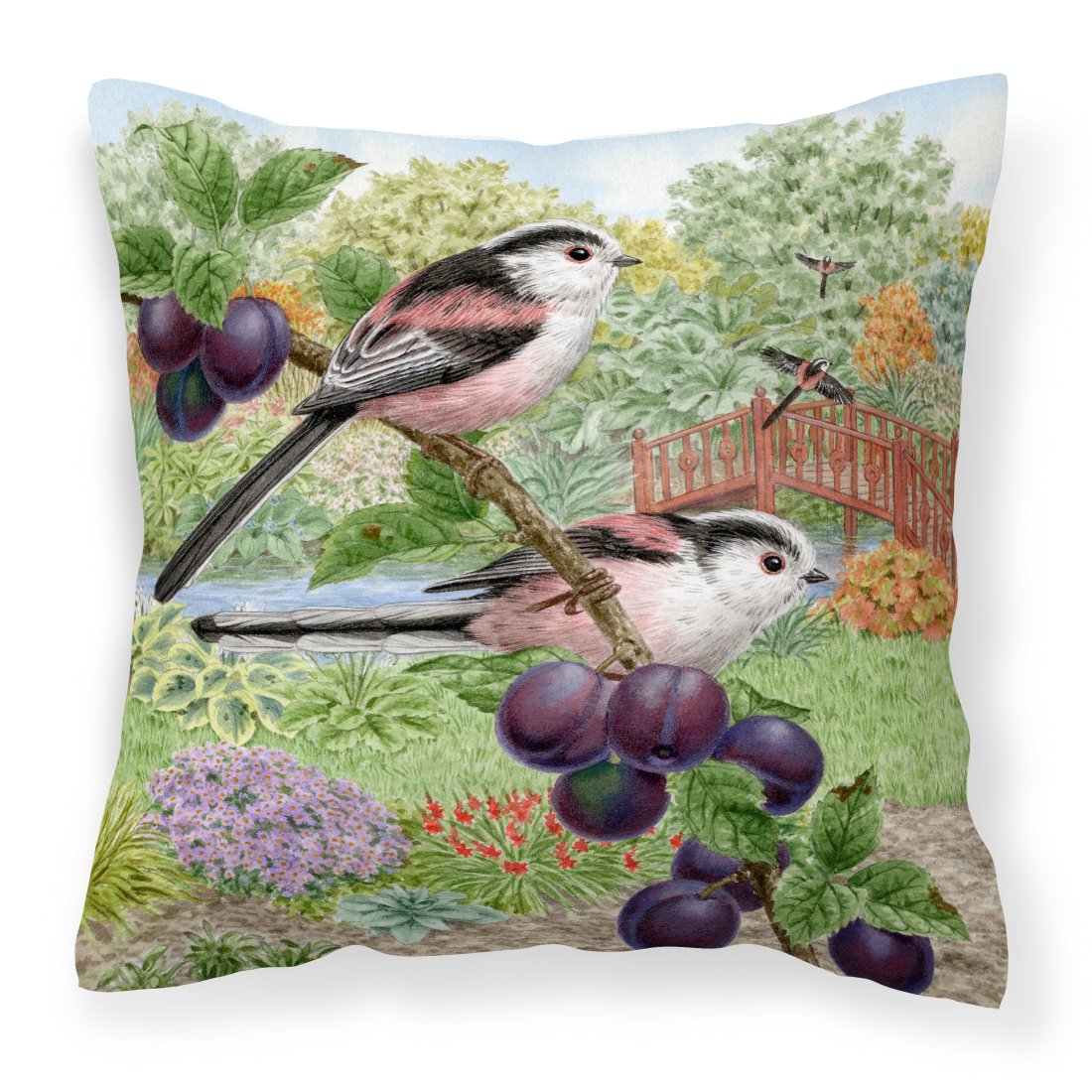 Long Tailed Tits by Sarah Adams Decorative Throw Pillow 18x18 Indoor Outdoor Accent Cushion, Fabric Cover with Insert for Sofa, Bed, Porch & Living Room