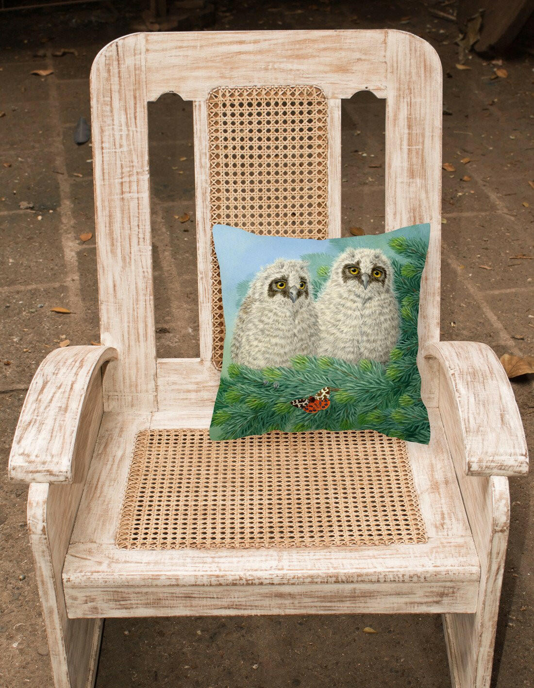 Owlets and Butterfly by Sarah Adams Decorative Throw Pillow 14x14 Indoor Outdoor Accent Cushion, Fabric Cover with Insert for Sofa, Bed, Porch & Living Room