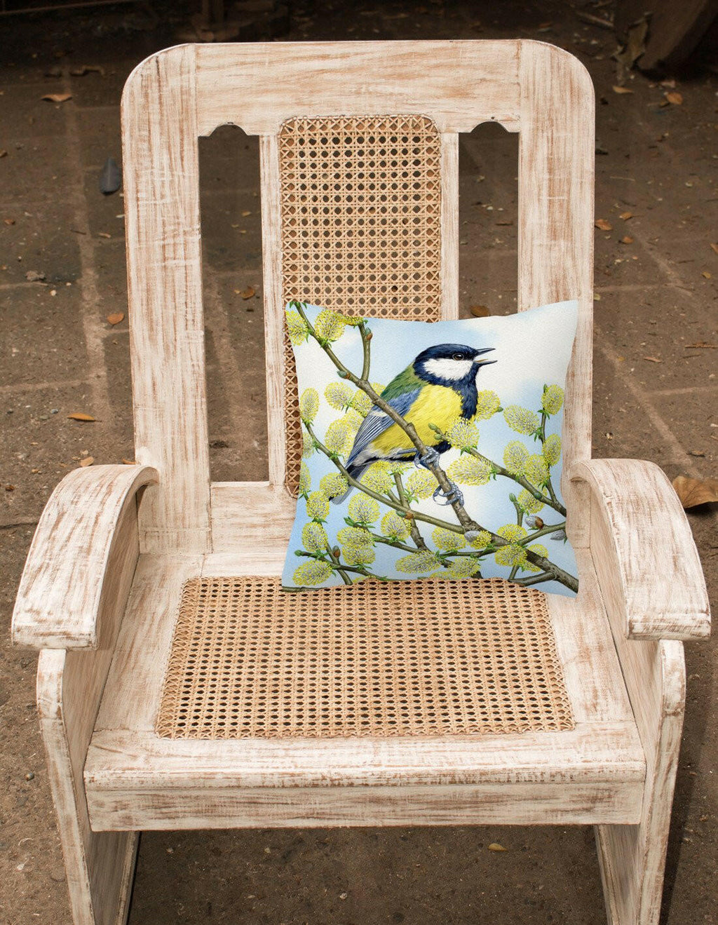 Eurasian Blue Tit by Sarah Adams Decorative Throw Pillow 14x14 Indoor Outdoor Accent Cushion, Fabric Cover with Insert for Sofa, Bed, Porch & Living Room