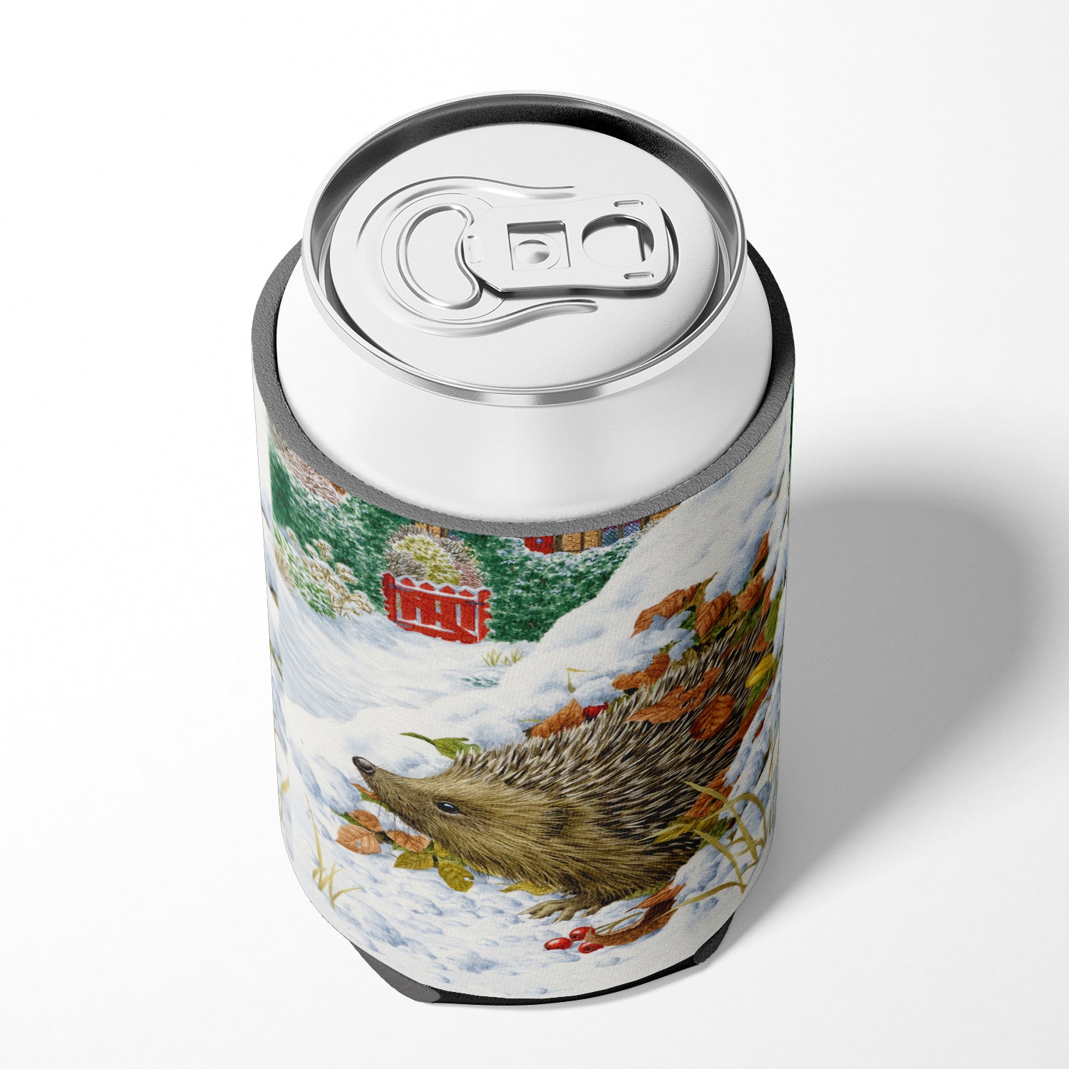 Hedgehog and Red Gate Cottage Can or Bottle Hugger Cooler Sleeve for Standard 12 oz Cans, Insulated Foam Beer & Soda Can Hugger Reusable