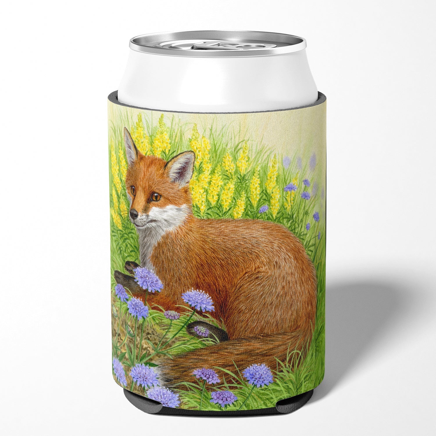 Fox in Flowers by Sarah Adams Can or Bottle Hugger Cooler Sleeve for Standard 12 oz Cans, Insulated Foam Beer & Soda Can Hugger Reusable