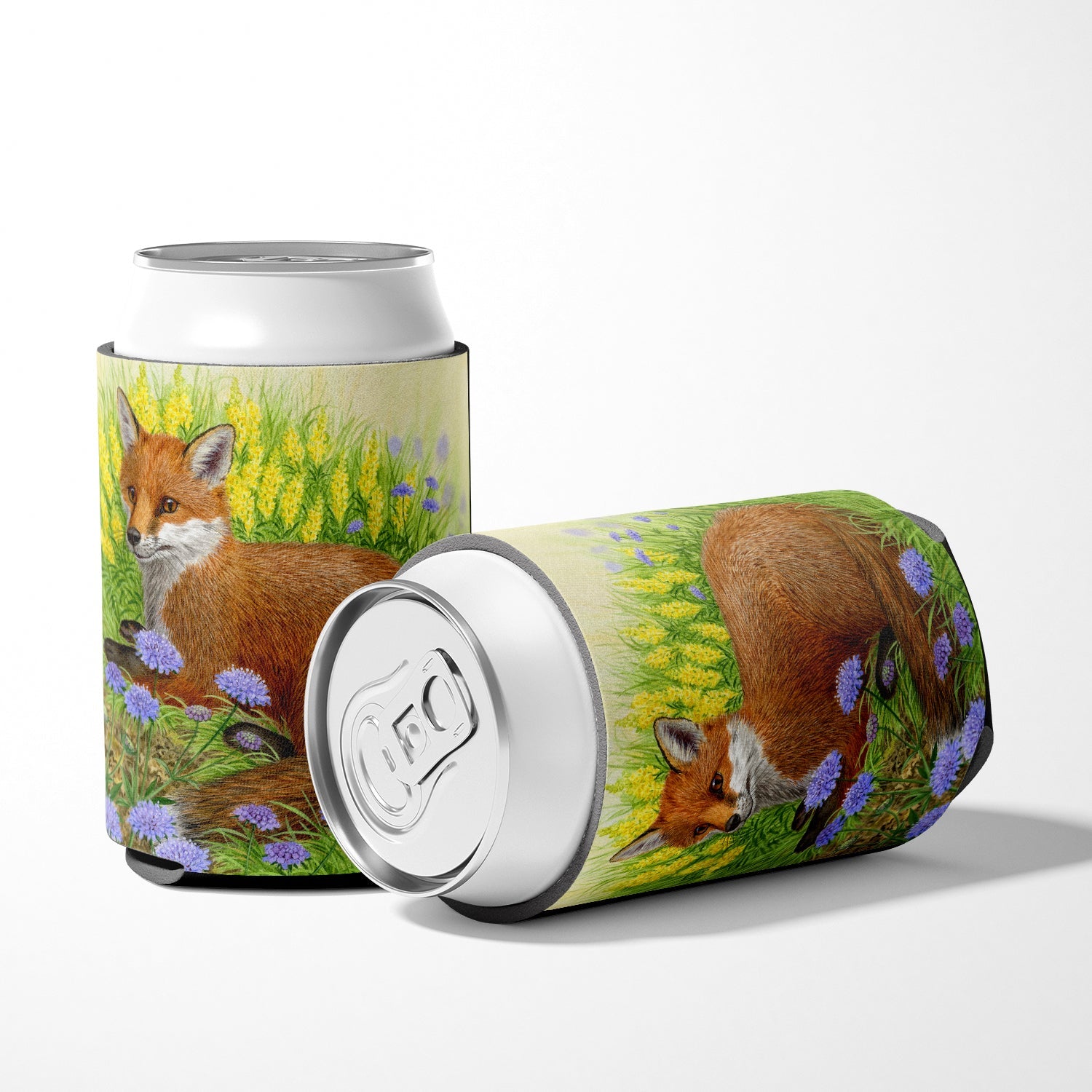 Fox in Flowers by Sarah Adams Can or Bottle Hugger Cooler Sleeve for Standard 12 oz Cans, Insulated Foam Beer & Soda Can Hugger Reusable