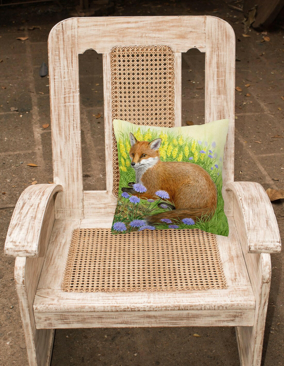Fox in Flowers by Sarah Adams Decorative Throw Pillow 14x14 Indoor Outdoor Accent Cushion, Fabric Cover with Insert for Sofa, Bed, Porch & Living Room