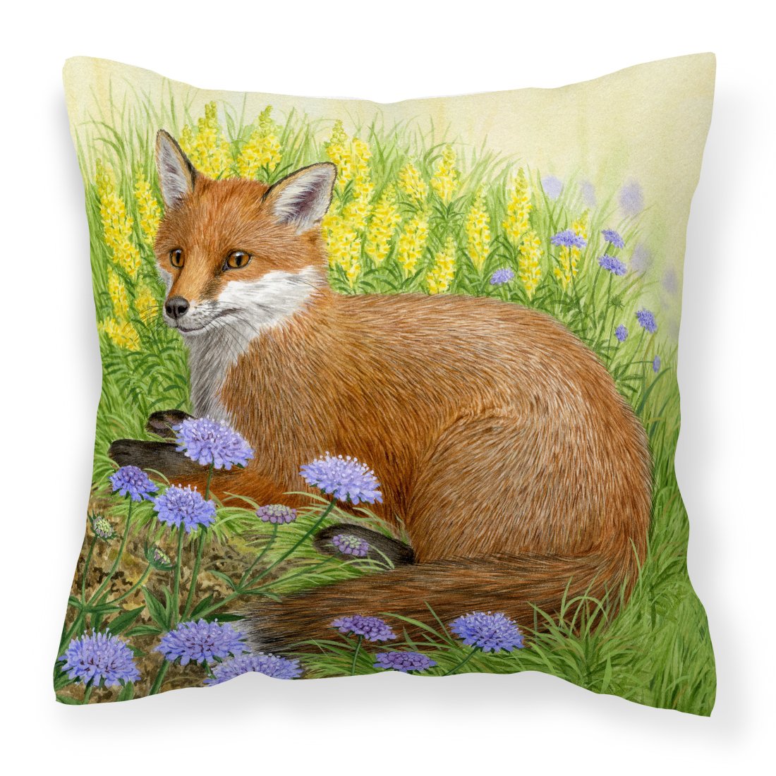 Fox in Flowers by Sarah Adams Decorative Throw Pillow 18x18 Indoor Outdoor Accent Cushion, Fabric Cover with Insert for Sofa, Bed, Porch & Living Room