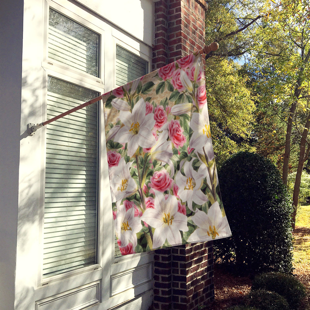 Lilies and Roses by Sarah Adams House Flag 28x40 Porch Sleeve Pole Decorative Outside Yard Banner Artwork Wall Hanging, Polyester