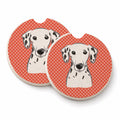 Red Checkered Dalmatian Set of 2 Cup Holder Car Coasters Absorbent Round Sandstone Coasters Gifts for Men or Women, 2.5, Multicolor