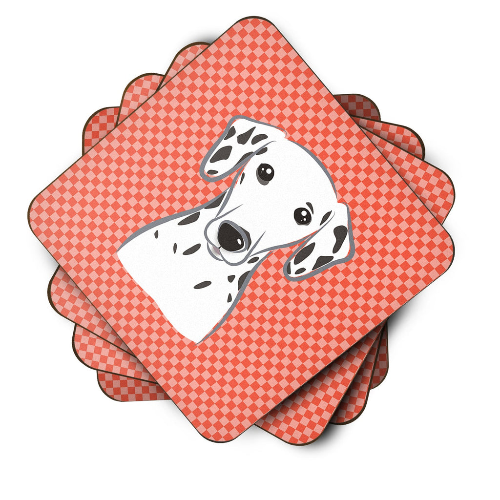 Red Checkered Dalmatian Foam Coasters Set of 4 Cup Coasters for Indoor Outdoor, Tabletop Protection, Anti Slip, Mouse pad Material