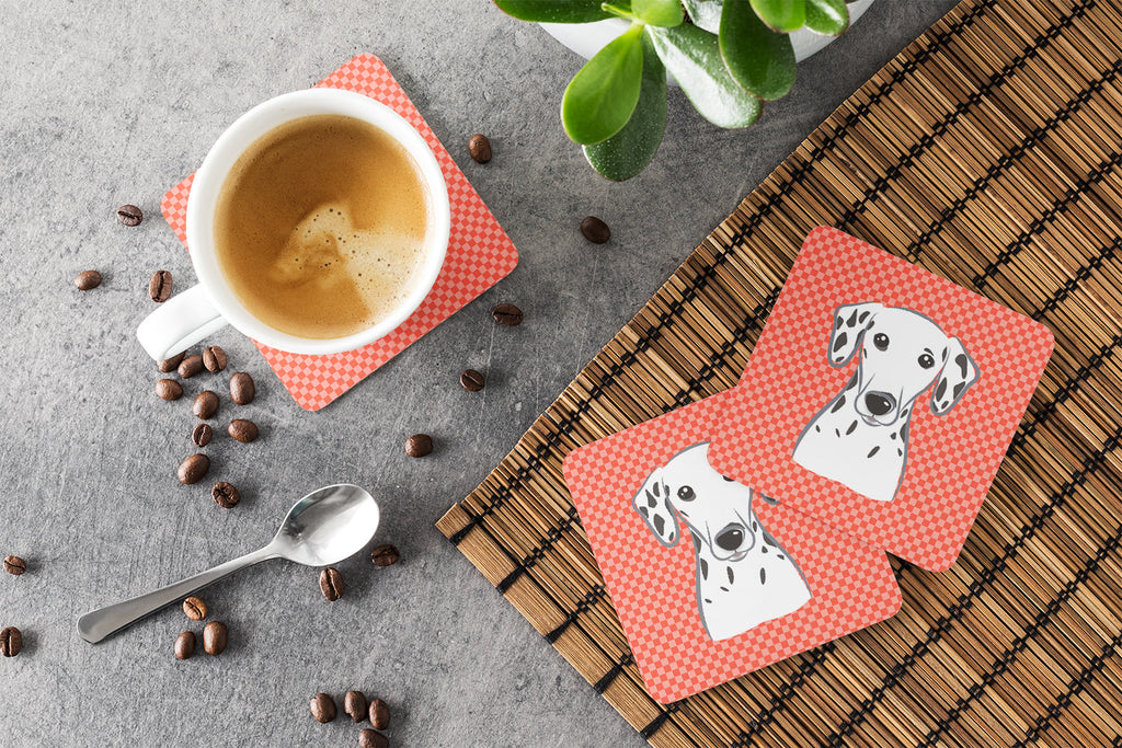 Red Checkered Dalmatian Foam Coasters Set of 4 Cup Coasters for Indoor Outdoor, Tabletop Protection, Anti Slip, Mouse pad Material