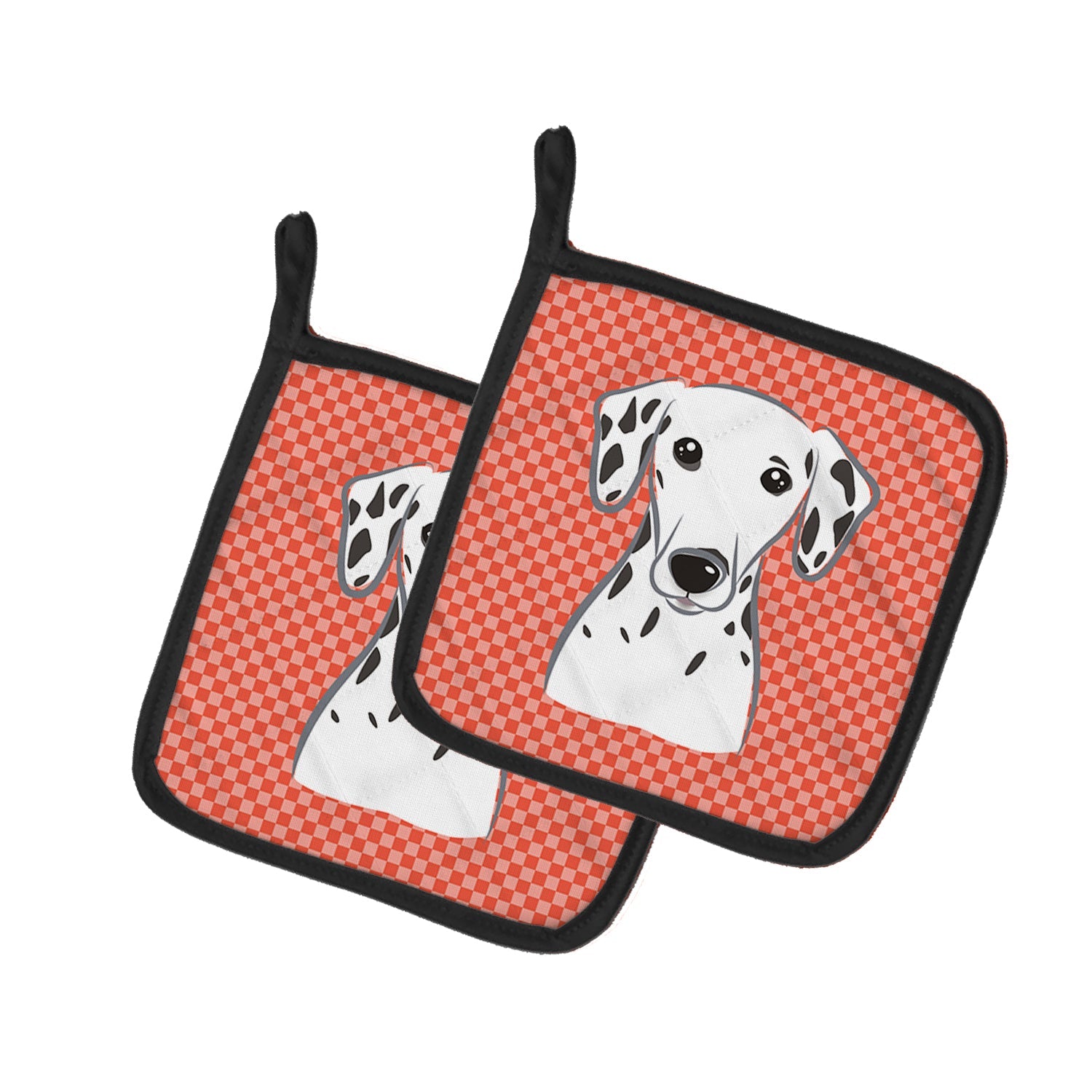 Red Checkered Dalmatian Pot Holder Set of 2 Heat Resistant Quilted Hot Pads 7.5 x 7.5 Inch, Insulated Kitchen Trivets for Cooking & Baking