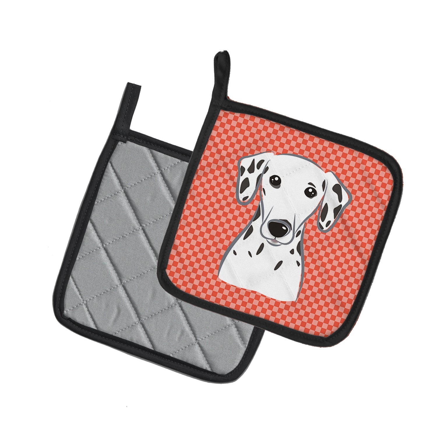 Red Checkered Dalmatian Pot Holder Set of 2 Heat Resistant Quilted Hot Pads 7.5 x 7.5 Inch, Insulated Kitchen Trivets for Cooking & Baking