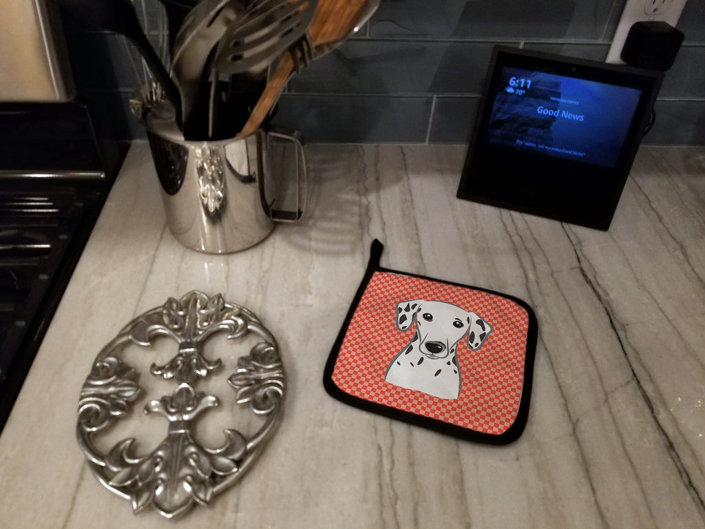 Red Checkered Dalmatian Pot Holder Set of 2 Heat Resistant Quilted Hot Pads 7.5 x 7.5 Inch, Insulated Kitchen Trivets for Cooking & Baking