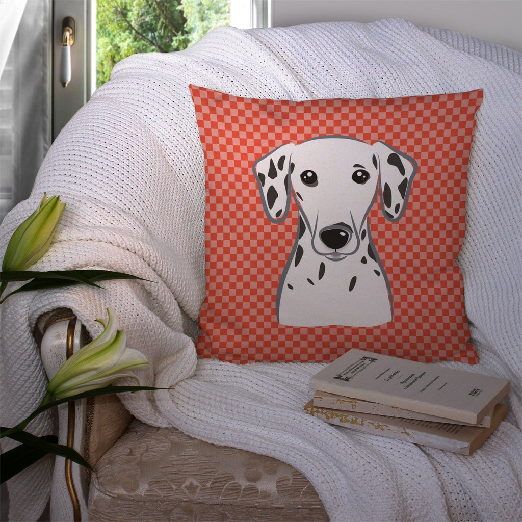 Red Checkered Dalmatian Decorative Throw Pillow 14x14 Indoor Outdoor Accent Cushion, Fabric Cover with Insert for Sofa, Bed, Porch & Living Room