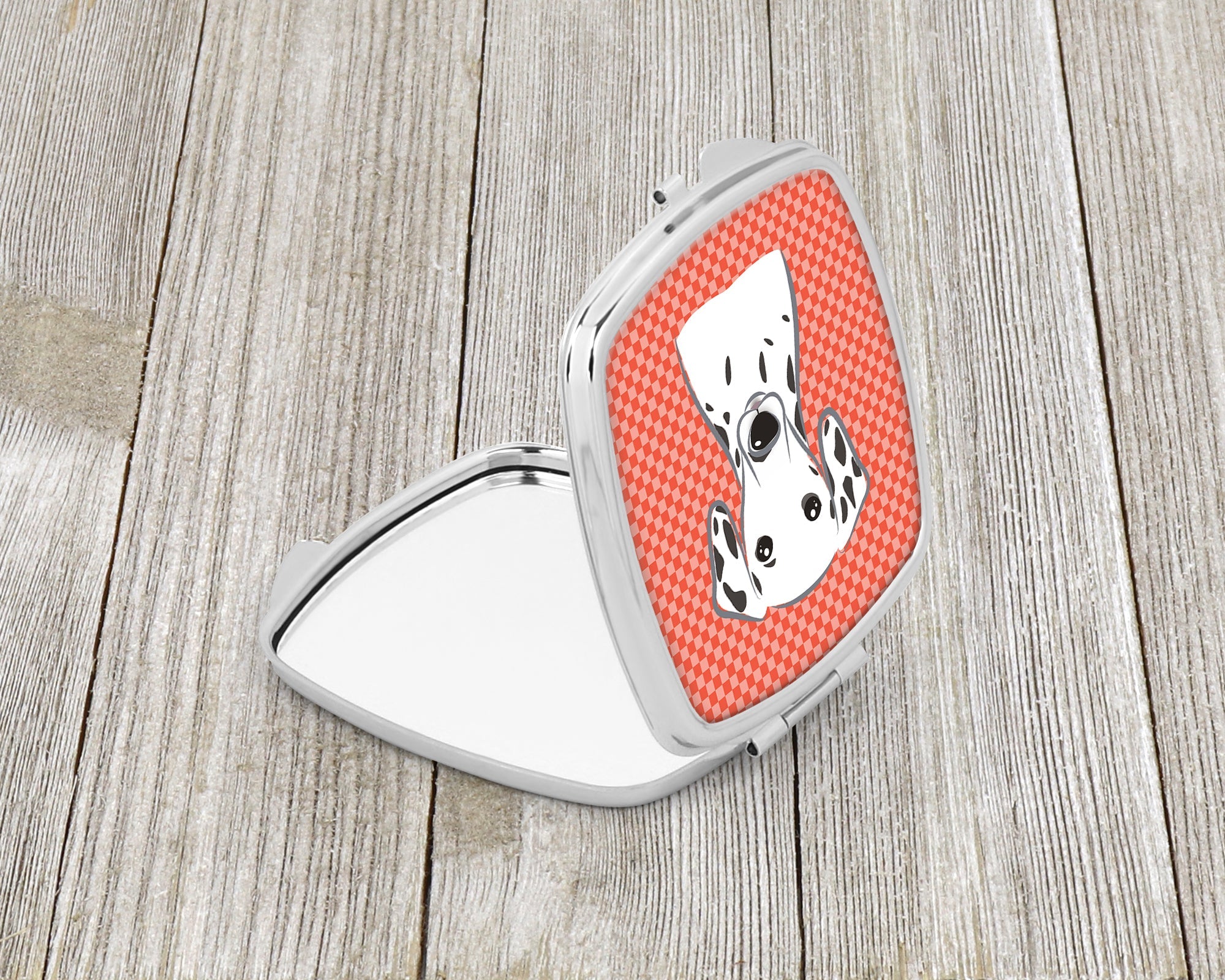 Red Checkered Dalmatian Compact Mirror Decorative Travel Makeup Mirror for Women Girls Gifts Pocket Makeup Mirror Folding Handheld