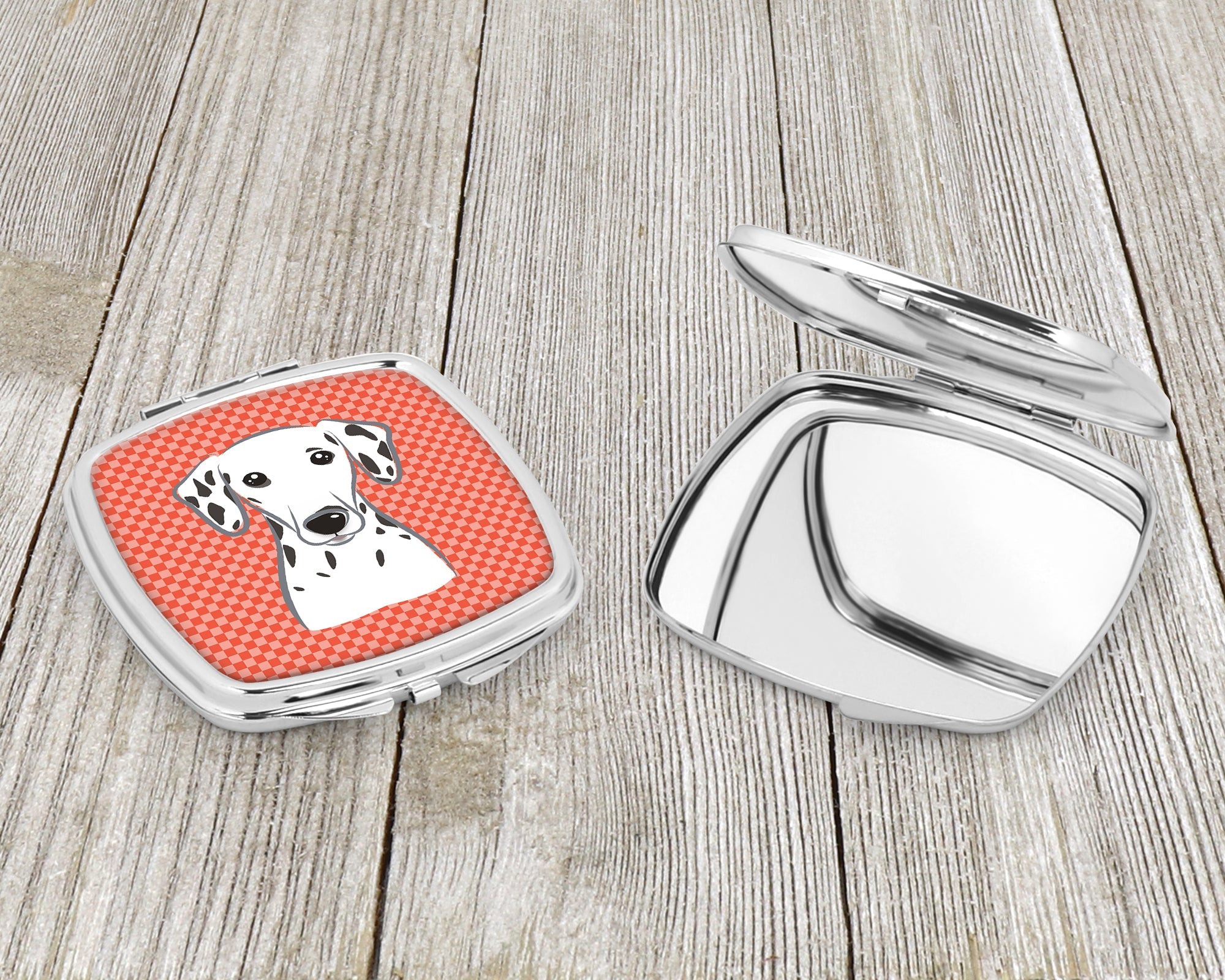 Red Checkered Dalmatian Compact Mirror Decorative Travel Makeup Mirror for Women Girls Gifts Pocket Makeup Mirror Folding Handheld