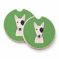 Green Checkered Bull Terrier Set of 2 Cup Holder Car Coasters Absorbent Round Sandstone Coasters Gifts for Men or Women, 2.5, Multicolor