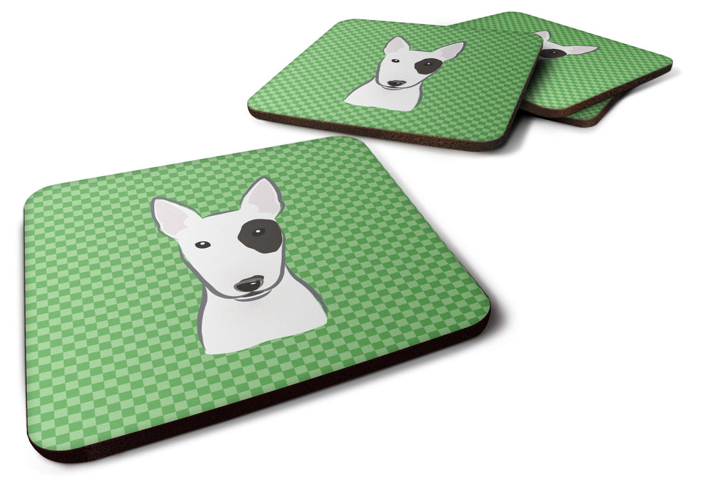 Green Checkered Bull Terrier Foam Coasters Set of 4 Cup Coasters for Indoor Outdoor, Tabletop Protection, Anti Slip, Mouse pad Material