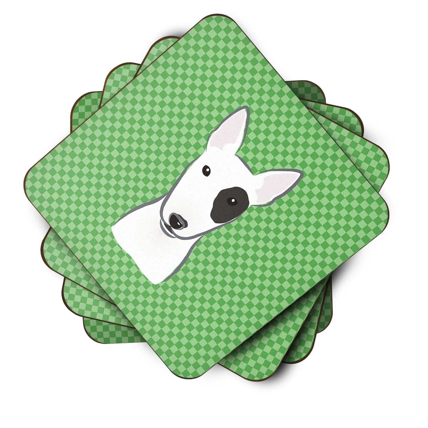 Green Checkered Bull Terrier Foam Coasters Set of 4 Cup Coasters for Indoor Outdoor, Tabletop Protection, Anti Slip, Mouse pad Material