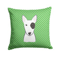Green Checkered Bull Terrier Decorative Throw Pillow 14x14 Indoor Outdoor Accent Cushion, Fabric Cover with Insert for Sofa, Bed, Porch & Living Room