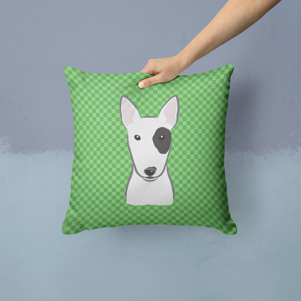 Green Checkered Bull Terrier Decorative Throw Pillow 14x14 Indoor Outdoor Accent Cushion, Fabric Cover with Insert for Sofa, Bed, Porch & Living Room