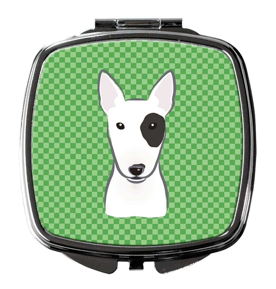Green Checkered Bull Terrier Compact Mirror Decorative Travel Makeup Mirror for Women Girls Gifts Pocket Makeup Mirror Folding Handheld