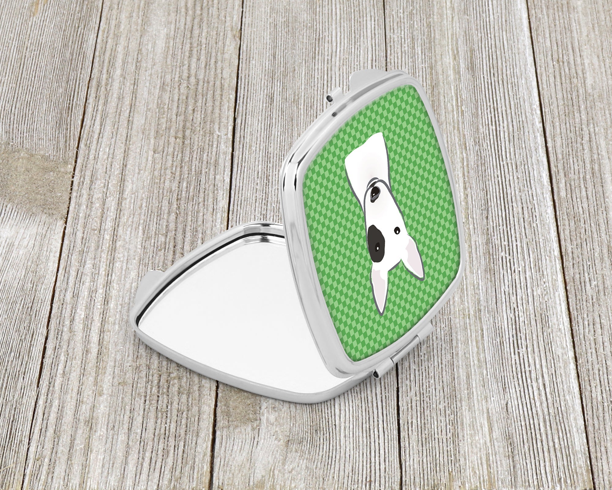 Green Checkered Bull Terrier Compact Mirror Decorative Travel Makeup Mirror for Women Girls Gifts Pocket Makeup Mirror Folding Handheld