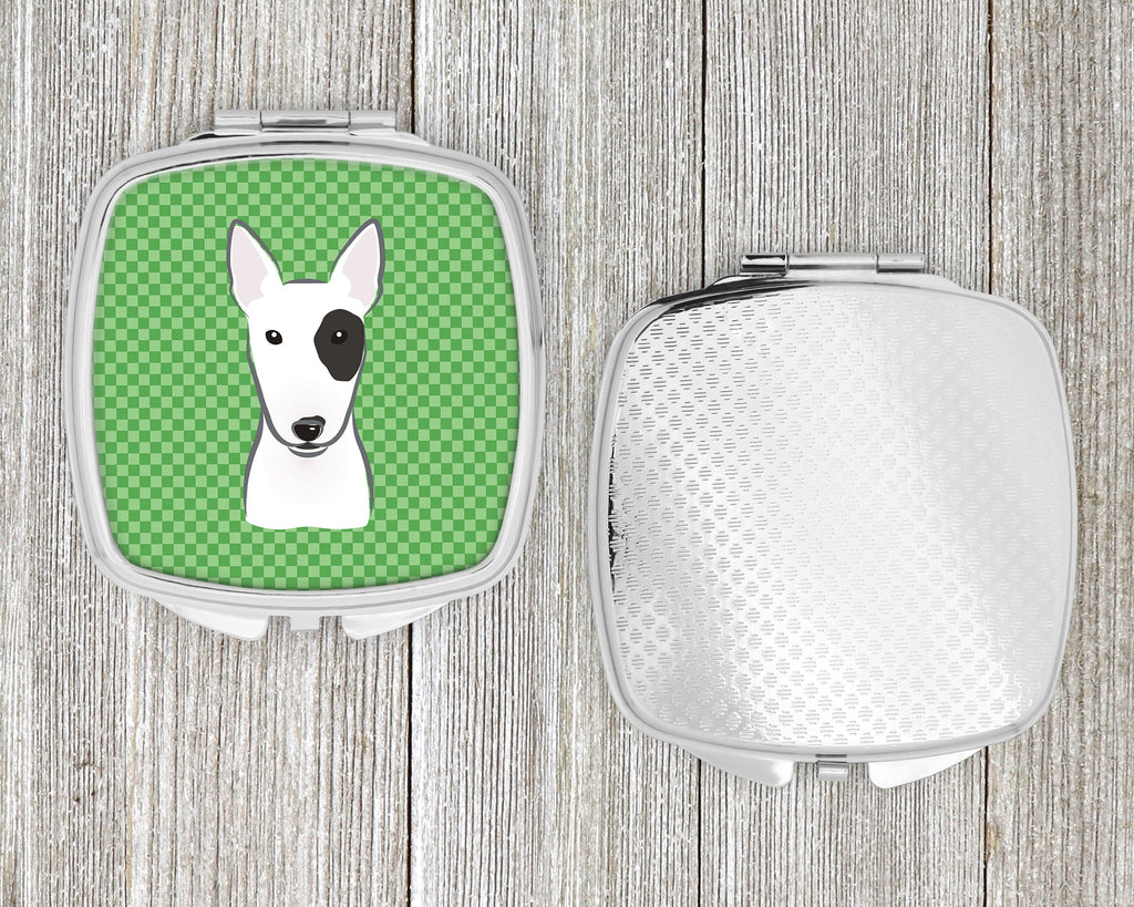 Green Checkered Bull Terrier Compact Mirror Decorative Travel Makeup Mirror for Women Girls Gifts Pocket Makeup Mirror Folding Handheld