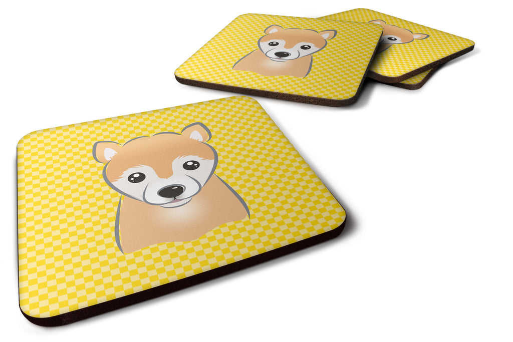 Yellow Checkered Shiba Inu Foam Coasters Set of 4 Cup Coasters for Indoor Outdoor, Tabletop Protection, Anti Slip, Mouse pad Material