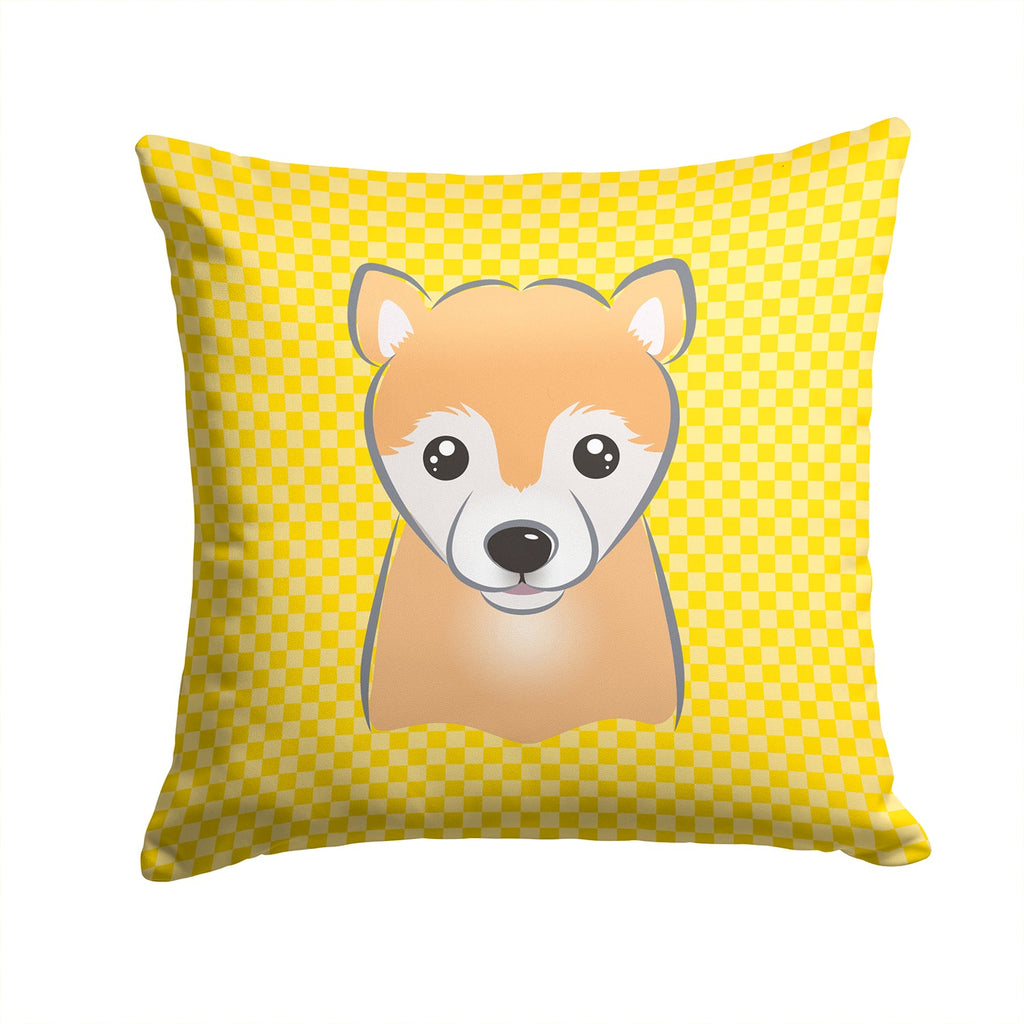Yellow Checkered Shiba Inu Decorative Throw Pillow 14x14 Indoor Outdoor Accent Cushion, Fabric Cover with Insert for Sofa, Bed, Porch & Living Room
