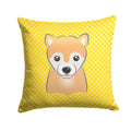 Yellow Checkered Shiba Inu Decorative Throw Pillow 14x14 Indoor Outdoor Accent Cushion, Fabric Cover with Insert for Sofa, Bed, Porch & Living Room