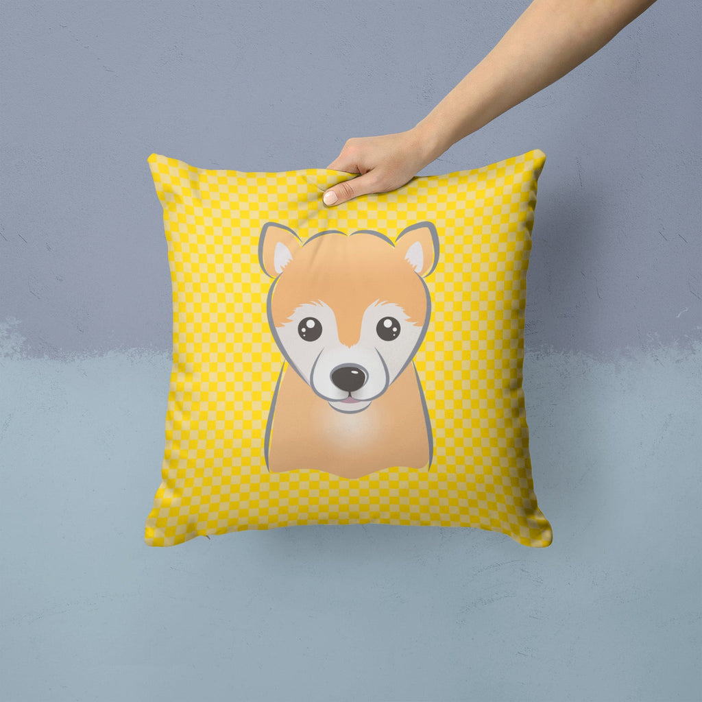 Yellow Checkered Shiba Inu Decorative Throw Pillow 14x14 Indoor Outdoor Accent Cushion, Fabric Cover with Insert for Sofa, Bed, Porch & Living Room
