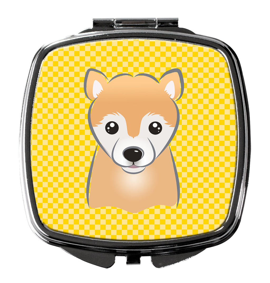 Yellow Checkered Shiba Inu Compact Mirror Decorative Travel Makeup Mirror for Women Girls Gifts Pocket Makeup Mirror Folding Handheld