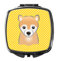 Yellow Checkered Shiba Inu Compact Mirror Decorative Travel Makeup Mirror for Women Girls Gifts Pocket Makeup Mirror Folding Handheld
