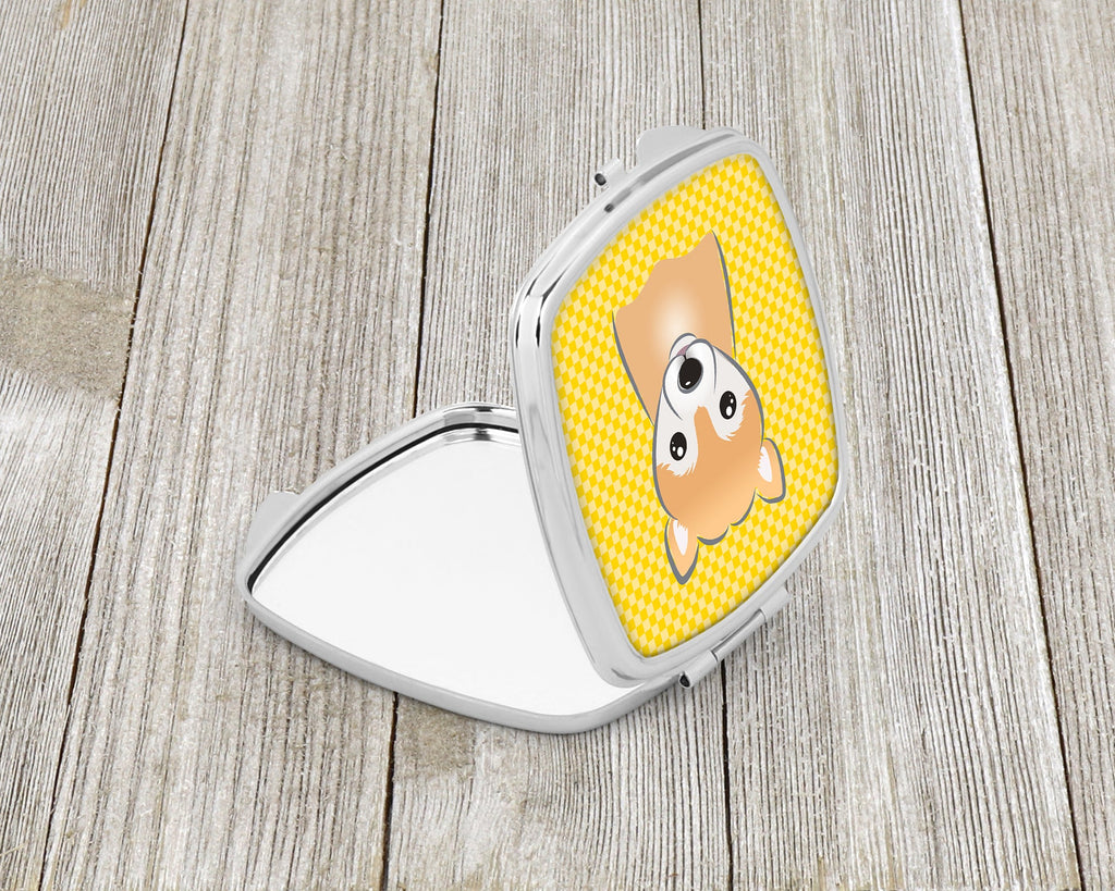 Yellow Checkered Shiba Inu Compact Mirror Decorative Travel Makeup Mirror for Women Girls Gifts Pocket Makeup Mirror Folding Handheld