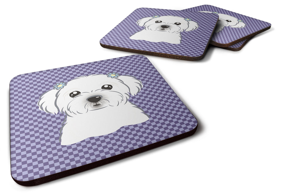 Purple Checkered Maltese Foam Coasters Set of 4 Cup Coasters for Indoor Outdoor, Tabletop Protection, Anti Slip, Mouse pad Material