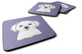Purple Checkered Maltese Foam Coasters Set of 4 Cup Coasters for Indoor Outdoor, Tabletop Protection, Anti Slip, Mouse pad Material