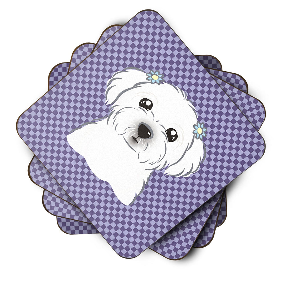 Purple Checkered Maltese Foam Coasters Set of 4 Cup Coasters for Indoor Outdoor, Tabletop Protection, Anti Slip, Mouse pad Material