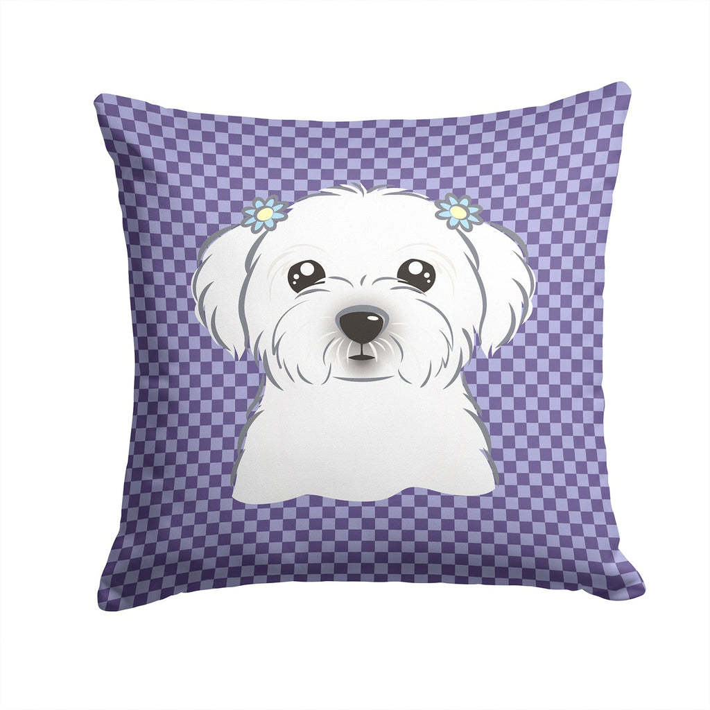 Purple Checkered Maltese Decorative Throw Pillow 14x14 Indoor Outdoor Accent Cushion, Fabric Cover with Insert for Sofa, Bed, Porch & Living Room