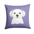 Purple Checkered Maltese Decorative Throw Pillow 14x14 Indoor Outdoor Accent Cushion, Fabric Cover with Insert for Sofa, Bed, Porch & Living Room