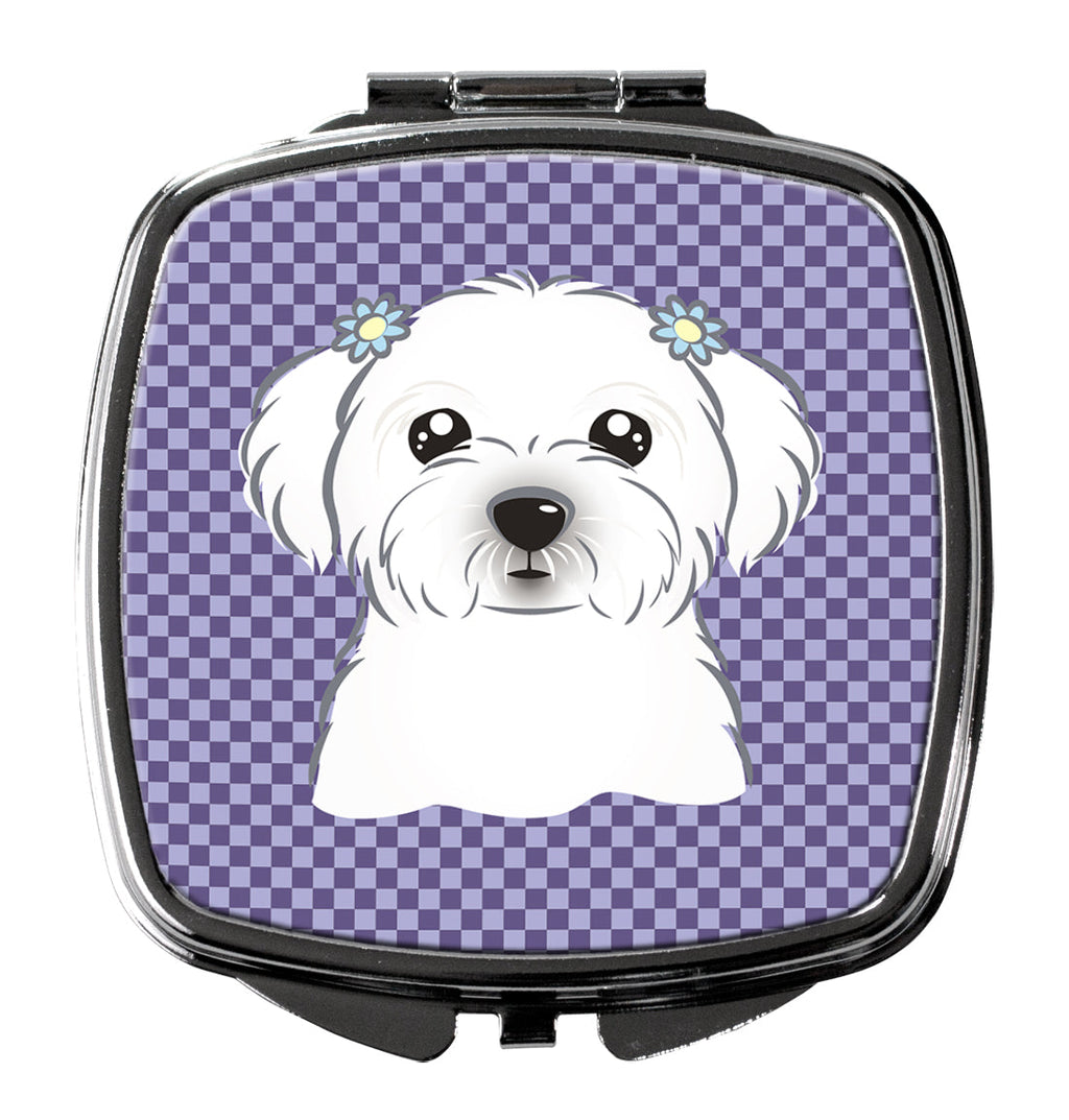 Purple Checkered Maltese Compact Mirror Decorative Travel Makeup Mirror for Women Girls Gifts Pocket Makeup Mirror Folding Handheld