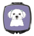 Purple Checkered Maltese Compact Mirror Decorative Travel Makeup Mirror for Women Girls Gifts Pocket Makeup Mirror Folding Handheld