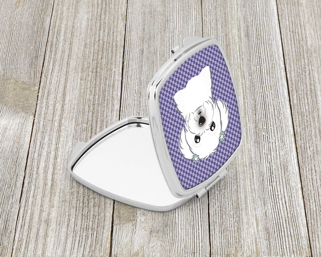 Purple Checkered Maltese Compact Mirror Decorative Travel Makeup Mirror for Women Girls Gifts Pocket Makeup Mirror Folding Handheld