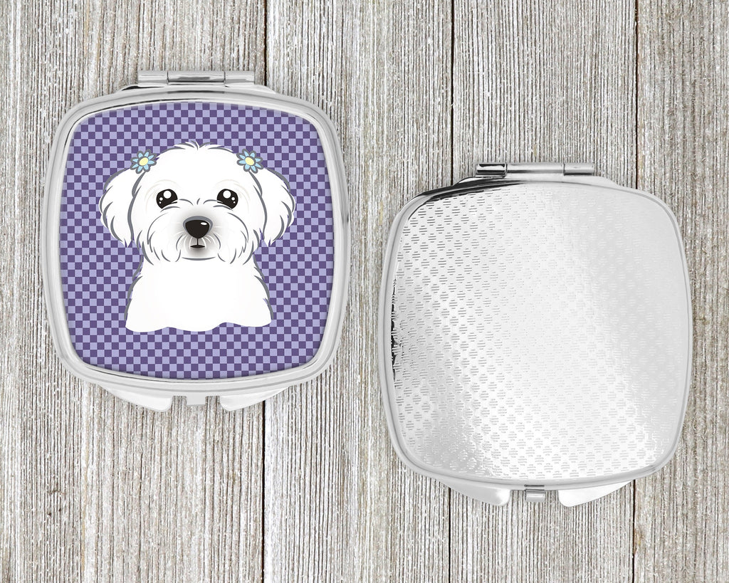 Purple Checkered Maltese Compact Mirror Decorative Travel Makeup Mirror for Women Girls Gifts Pocket Makeup Mirror Folding Handheld