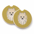Tan Checkered Pomeranian Set of 2 Cup Holder Car Coasters Absorbent Round Sandstone Coasters Gifts for Men or Women, 2.5, Multicolor